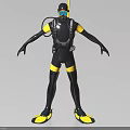 Man Wearing Black And Yellow Diving Suit With Scuba Gear And Fins