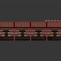 Cartoon Scene of Ornate Traditional Chinese Interior with Red Wooden Structure Lanterns Screen and Carpet
