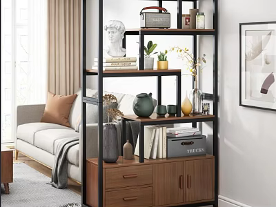 Modern Living Room Storage Shelf With Books Vases Decorative Items Drawers And Cabinets 3d model