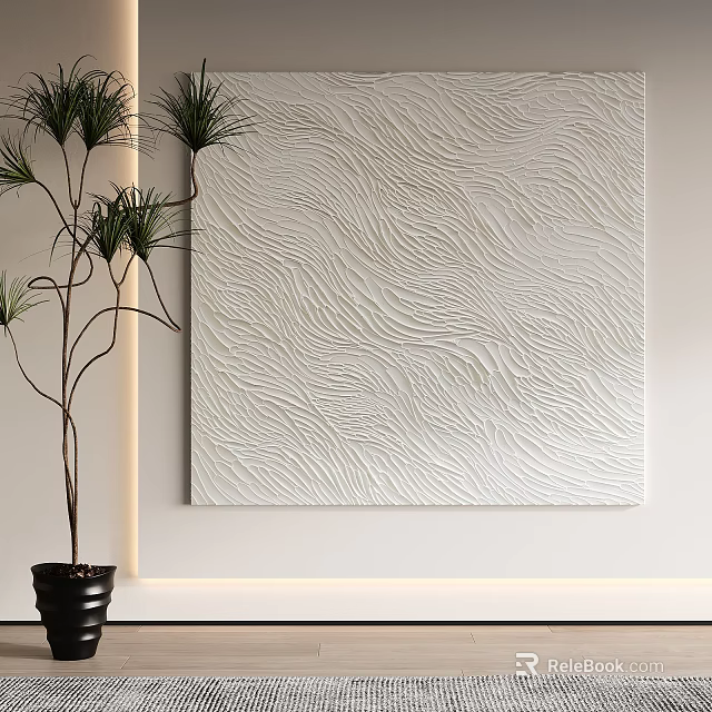 White Textured Wall With Wave Pattern And Green Plant In Modern Interior 3d model
