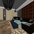 Luxury KTV Interior Design With Comfortable Sofas Chandeliers And Coffee Table