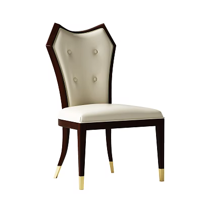 Elegant Modern Dining Chair With Ivory Upholstery Dark Wood Frame And Metal Legs 3d model