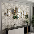 Circular Mirrors with Gold Frames as Modern Living Room Wall Decor 3d model