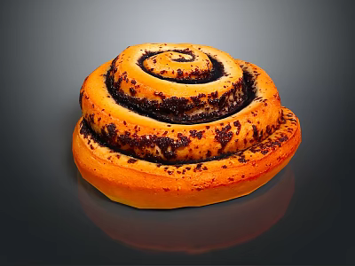 Freshly Baked Cinnamon Roll With Swirled Filling And Golden Crusty Surface 3d model