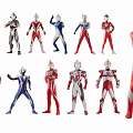 Superhero Character Silhouettes Featuring Red Blue Silver Suits Action Poses And Bold Designs