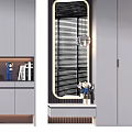 Modern Gray Shoe Cabinet With Open Shelf Storage And Decorative Items