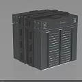 Black Industrial Server Rack Cabinet With Stacked Layers And Ventilation Grilles