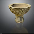 Intricately Carved Stone Bowl With Floral Patterns On Decorative Pedestal Base