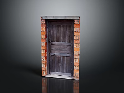 Vintage Wooden Door With Red Brick Frame And Classic Design Structure 3d model