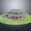 Two Story Wooden House Exterior With Gray Roof Green Grass And Path