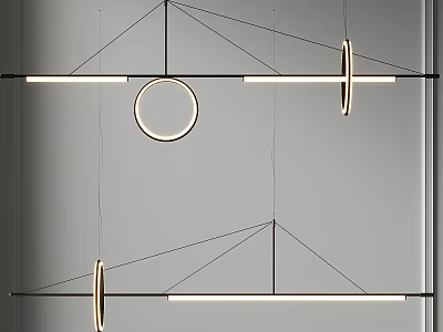 Modern Geometric Pendant Light Fixture With Circular Rings And Linear Light Bars 3d model