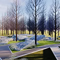 Scenic Park Landscape With Neatly Arranged Trees Large Rocks Green Lawns And Paved Paths
