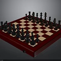 Red Brown Wooden Chessboard With Black And White Pieces Arranged On Checkerboard Surface