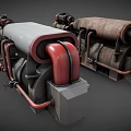 Industrial Mechanical Equipment 3D Model Featuring Cylindrical Parts And Red Gray Pipes