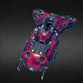 Red Science Fiction Spaceship With Complex Mechanical Structure And Illuminated Lights Detailed Exterior Design