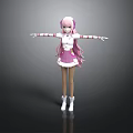 Cute Child With Pink Hair And Arms Outstretched In Pink White Dress And White Boots