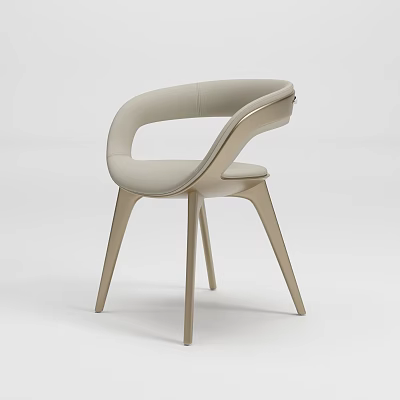Modern Beige Dining Chair With Leather Upholstered Seat And Curved Wooden Legs 3d model