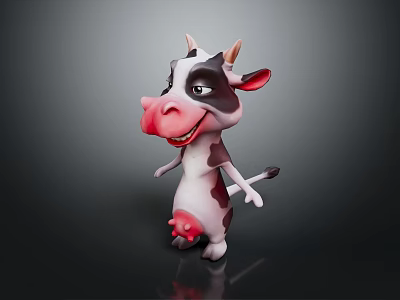 Cute 3D Cow Doll with Black and White Spots Pink Nose and Open Mouth 3d model
