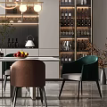 Modern Restaurant Interior With Dining Table Chairs Pendant Lights And Wine Cabinets 3d model