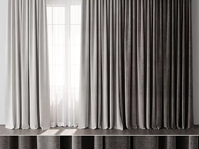 Elegant Modern Curtains in Gray and White for Living Room Window Decor 3d model