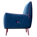 Stylish Blue Single Sofa With Red Stitching Button Details And Red Legs 3d model