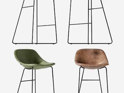 Modern Bar Stools With Leather Seats And Metal Frames In Green And Brown 3d model