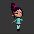 Adorable 3D Animated Character With Purple Hair Red Bow Blue Top And Striped Socks