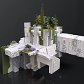 Modern Geometric Stone Architectural Structure With Greenery And Multi Level Platforms