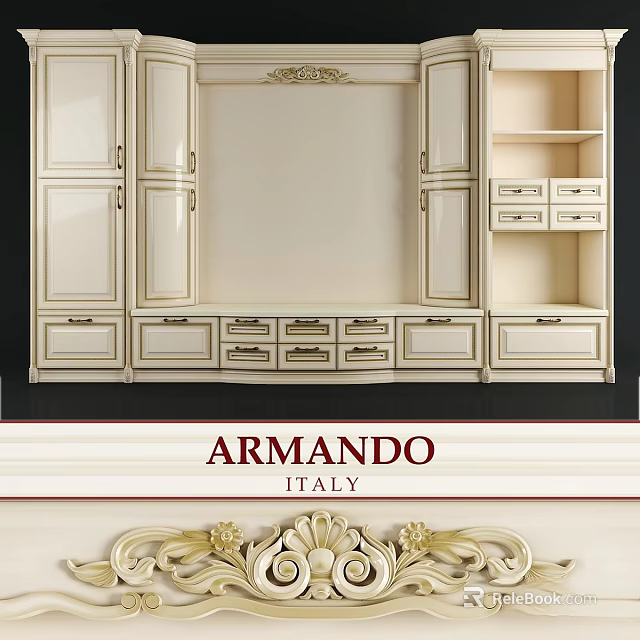 Elegant Armando Italy Dresser With Vintage Carved Design And Drawers 3d model 