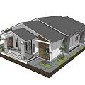 Modern Detached House with Gray Roof White Brown Exterior Front Porch and Small Trees