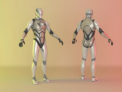 Futuristic Combat Robot Weapon Design With Silver Armor And Dual Views 3d model