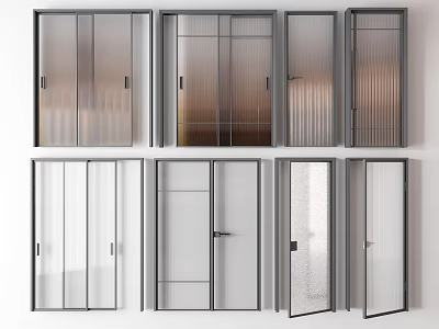 Modern Glass Door Designs with Metal Frames Textured and Transparent Panels 3d model