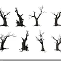 Different Shapes Of Leafless Dead Trees With Twisted Trunks And Exposed Roots 3d model