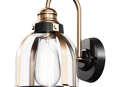 Modern Gold And Black Metal Wall Lamp With Transparent Glass Shade And Bulb 3d model