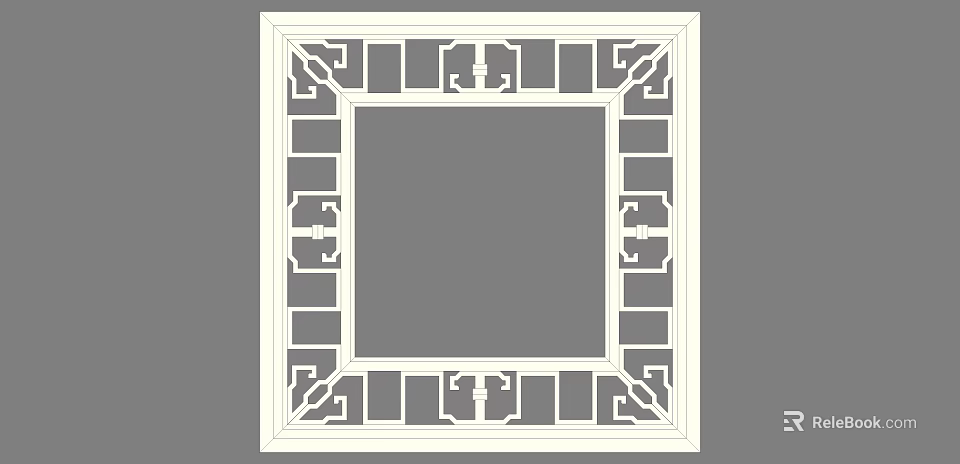 White Square Room Divider With Decorative Geometric Frame For Interior Decoration 3d model 