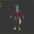 3D Stylized Character Model With Cat Ears Striped Top Black Pants White Shoes And Tail