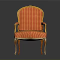 Classic Style Dining Chair With Golden Accents Red Orange Striped Fabric And Carved Curved Legs