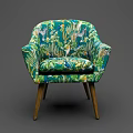 Green Tropical Print Accent Chair With Wildlife Pattern And Wooden Legs