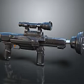 Futuristic Dark Metallic Weapon 3D Model With Scope And Multiple Barrels