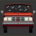 Red Pixel Art Vintage Sedan 3D Rendered with Classic Design and Shiny Finish