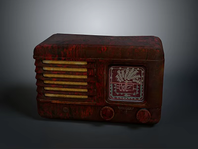 Vintage Red Radio With Striped Grille Knobs And Worn Surface Design 3d model