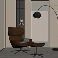 Brown Leather Chair With Ottoman And Modern Floor Lamp In Cozy Living Space