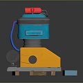 Colorful Industrial Equipment With Blue Yellow Body Red Top Fan Drawer And Pallet Base