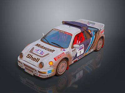 White Rally Car Featuring Shell Mobil 1 Decals Muddy Body And Number 1 3d model