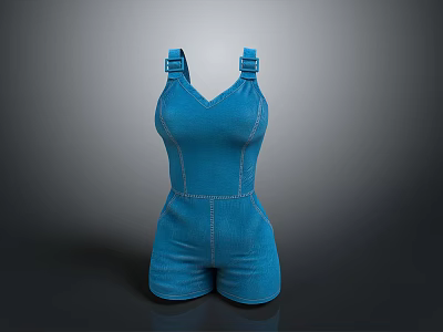 Blue Sleeveless Overall Shorts Casual Daily Wear Fashionable Comfortable Outfit 3d model Blue Sleeveless Overall Shorts Casual Daily Wear Fashionable Comfortable Outfit 3d model