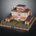 Traditional Chinese Building With Red Roof White Wall Symmetrical Design And Courtyard Garden
