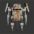 Robot Character With White Yellow Red Star Patterns And Mechanical Body Design 3d model
