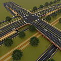 Modern Road Infrastructure With Multi Level Intersection Trees Traffic Lights And Vehicles 3d model
