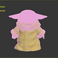 Adorable Green Skinned Little Alien Creature Character In Brown Robe With Large Ears And Big Eyes