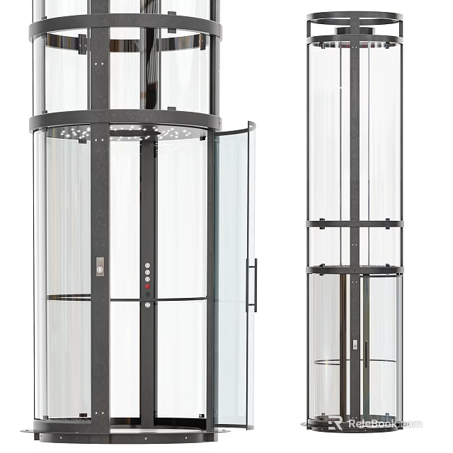Modern Transparent Glass Elevator Interior Design With Steel Framework And Sliding Doors 3d model 